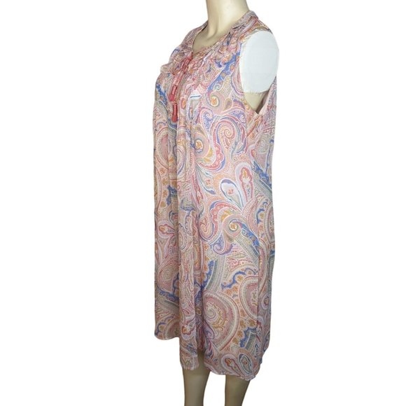 Tommy Hilfiger sleeveless ruffle collar Pastel Paisley Summer Shift Dress L - Picture 5 of 12